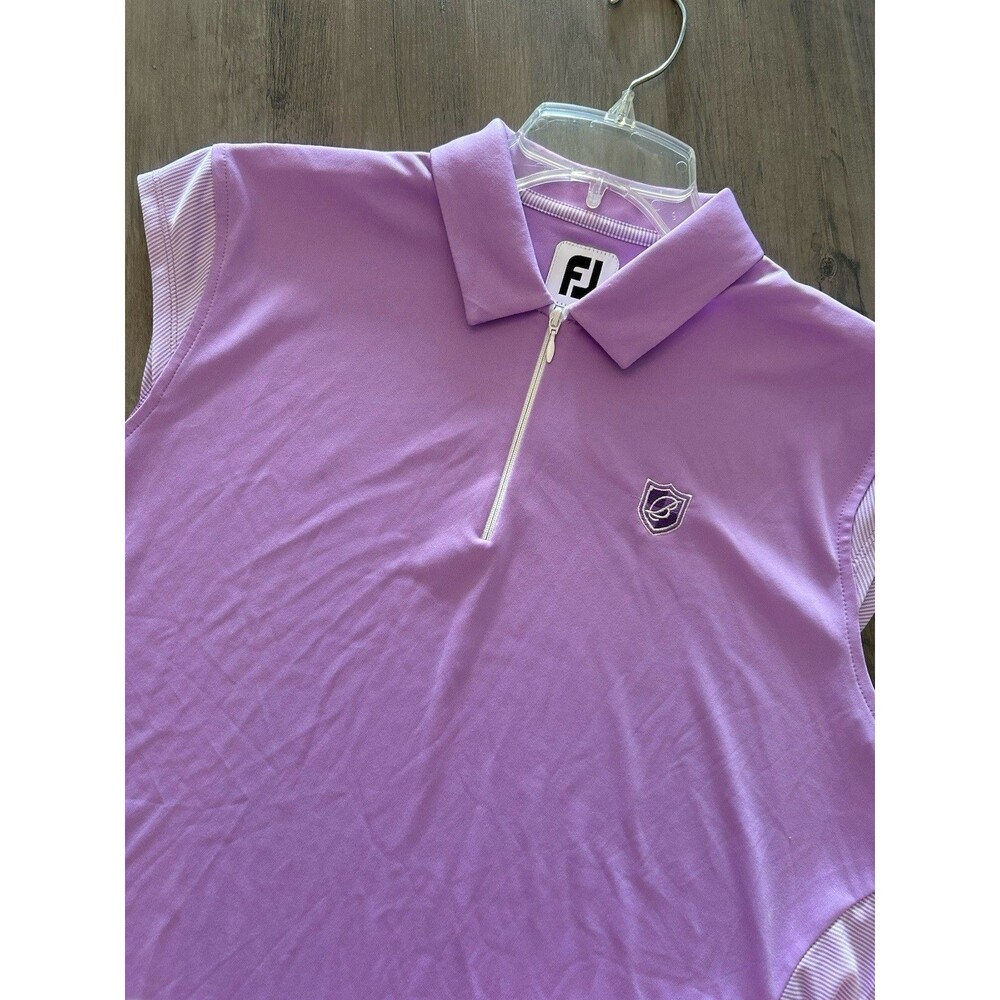 FootJoy Womens Sz XL Purple Interlock Microstripe Panel Polo Shirt